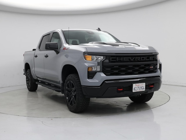 Gray 2025 Chevrolet Silverado 1500 Custom Trail Boss Crew Cab 4WD Pickup Truck Four-Wheel Drive Automatic