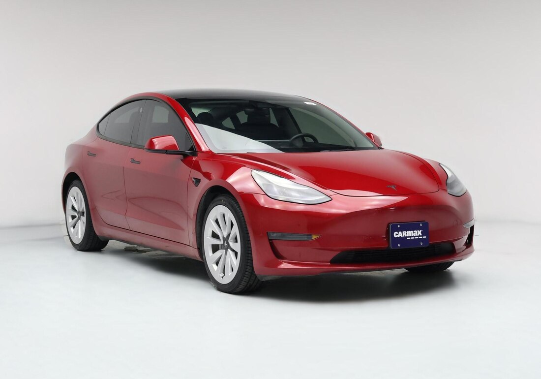 2022 Tesla Model 3 Long Range All-Wheel Drive in Red — CarMax photo
